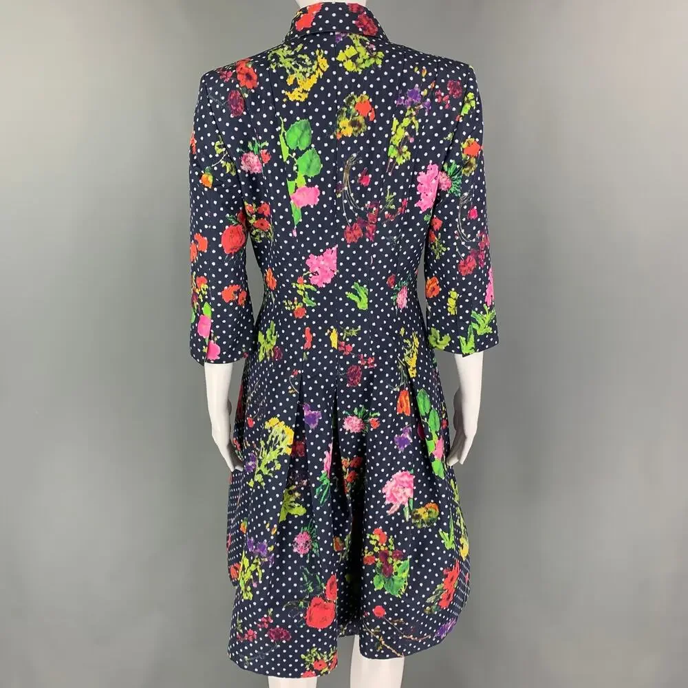 OSCAR DE LA RENTA Size 6 Navy Multi-Color Silk Polka Dot 3/4 Sleeves Coat